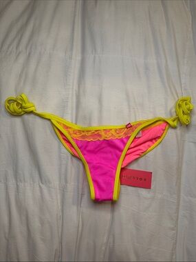 Doll Swimwear Verona Neon Pink/Yellow Lace Single Rise Scrunch Bikini Bottom